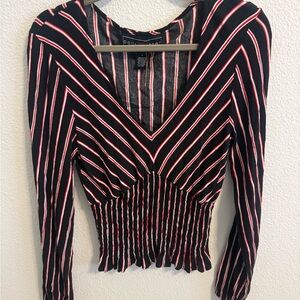 Polly & Esther Black and Red Chevron Blouse
